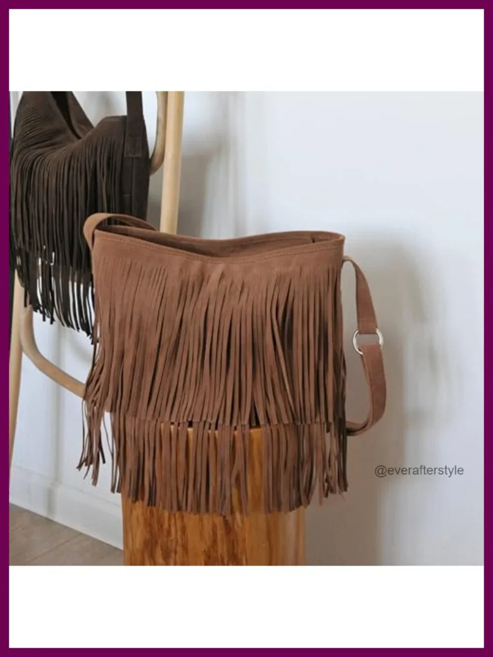 HOXIS Tassel Faux Suede Leather Hobo Cross Body Shoulder Bag Womens Sling Bag